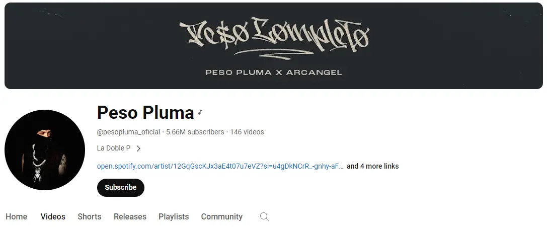 Peso Pluma’s YouTube